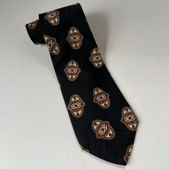 Robert Talbott Studio Silk Tie Hand Sewn Black Red Cream Geometric Rutland's - Picture 11 of 11
